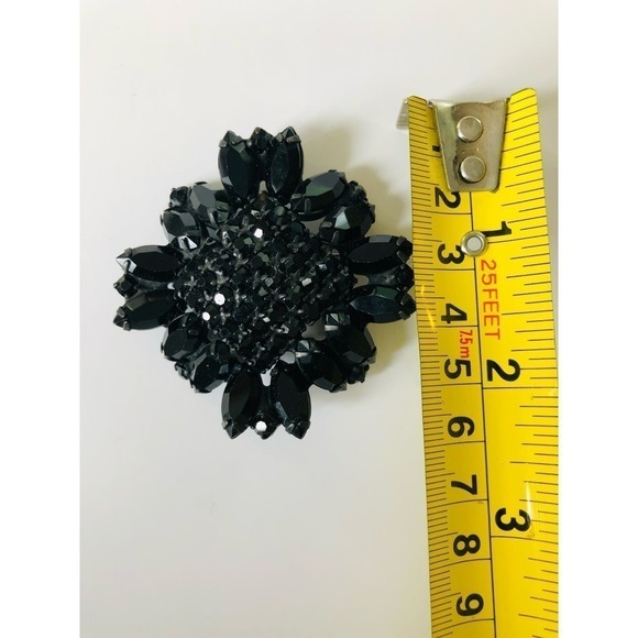 Open Back Prong set Black Glass Brooch - Picture 2 of 5